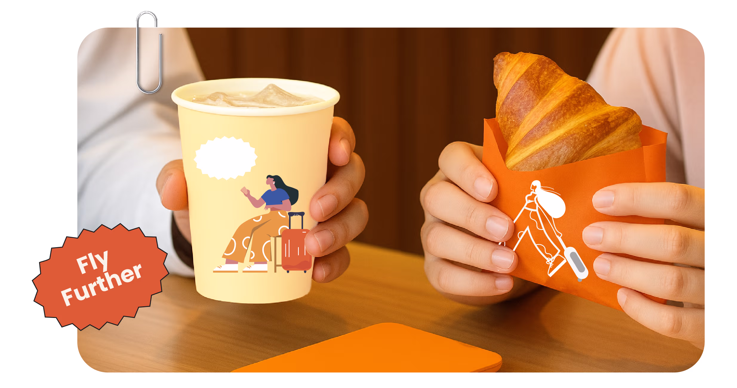 ixigo illustrated coffee cup and croissant holder — Fly Further