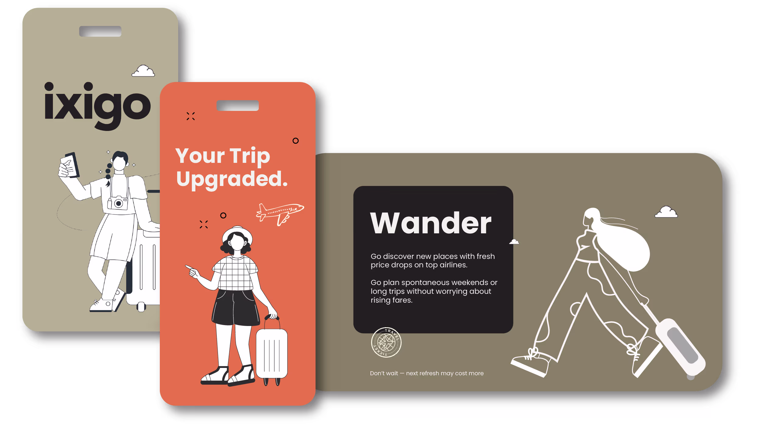 ixigo illustration library — Your Trip Upgraded and Wander travel tags